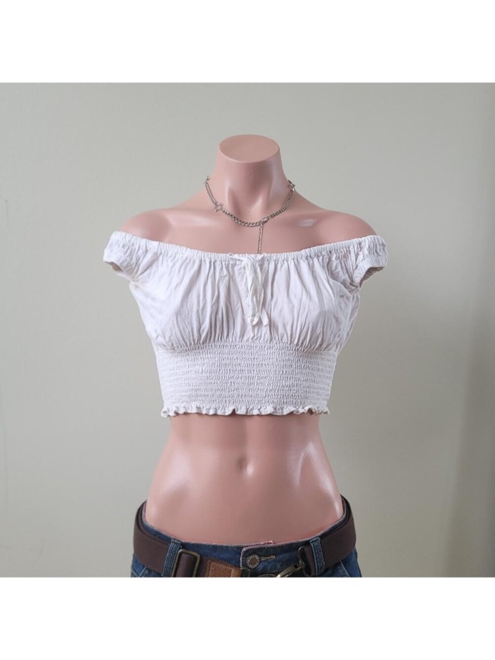 Brandy Melville John Galt White Linen Blend Off-Shoulder Vacation Tank Top (S)